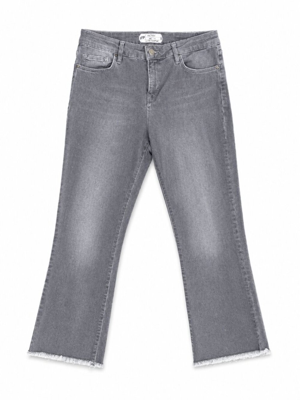 Free‎ People Gray Cropped Kick Flare Jeans Raw Hem Size 31 Boho Minimalist Denim